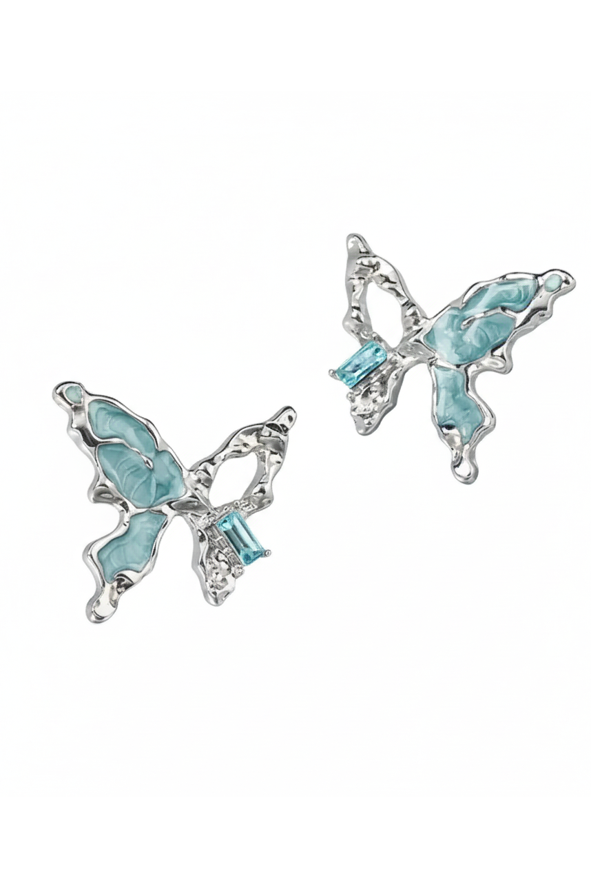 Butterfly Crystal Silver Stud Earrings