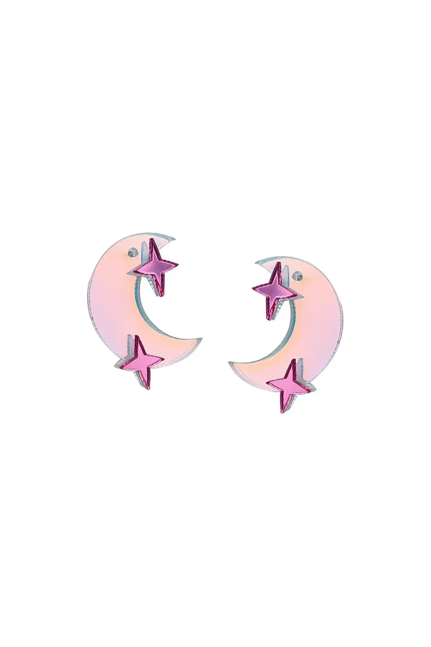 Moon Star Enamel Stud Earrings Pastel Design