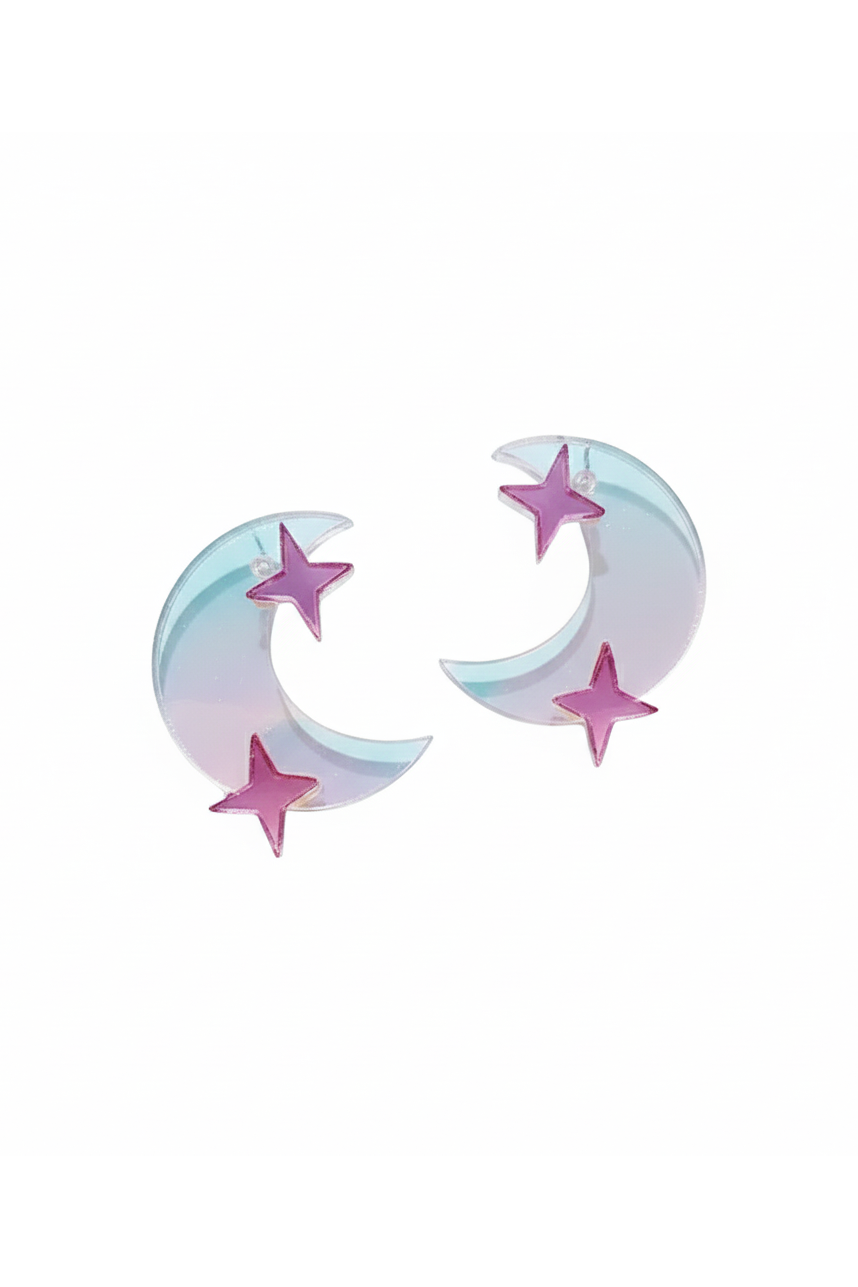 Moon Star Enamel Stud Earrings Pastel Design