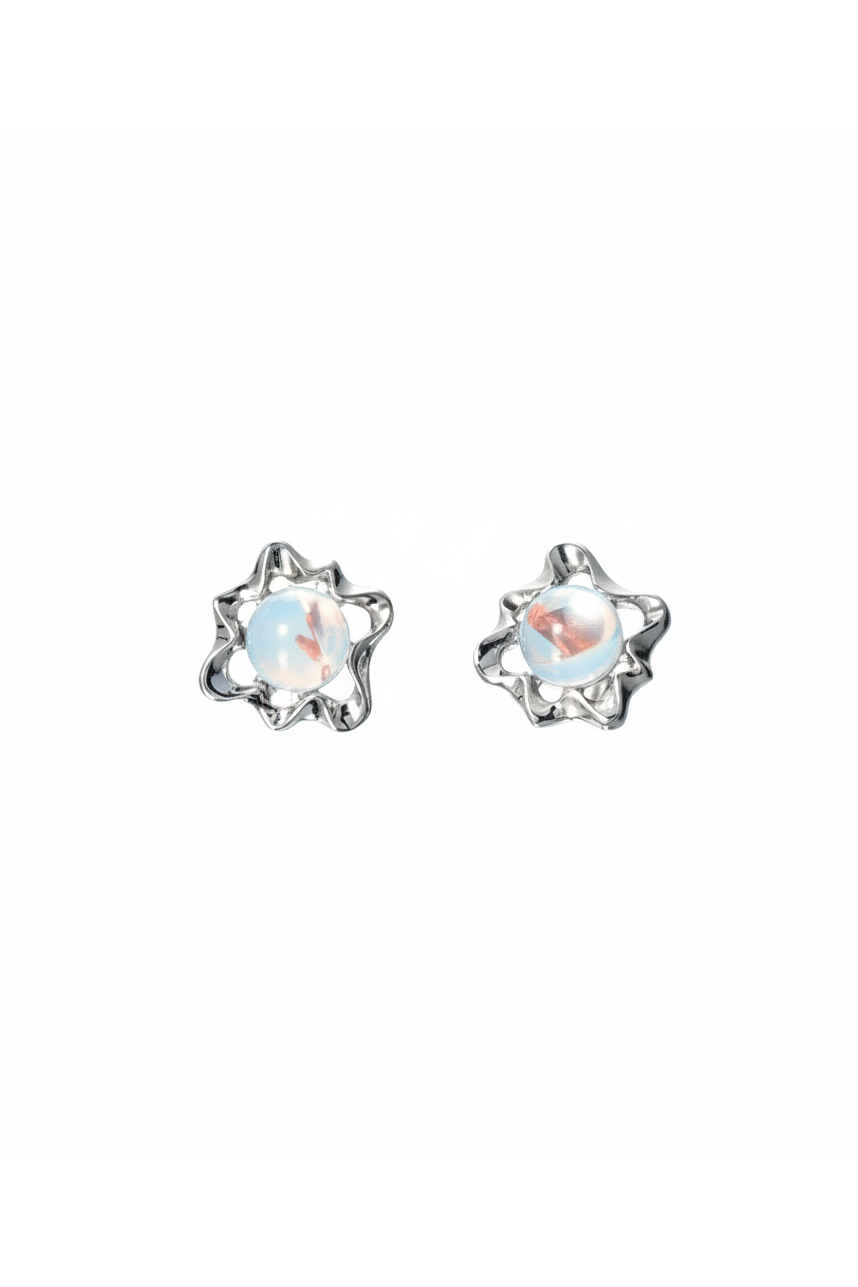 Flower Opal Silver Stud Earrings