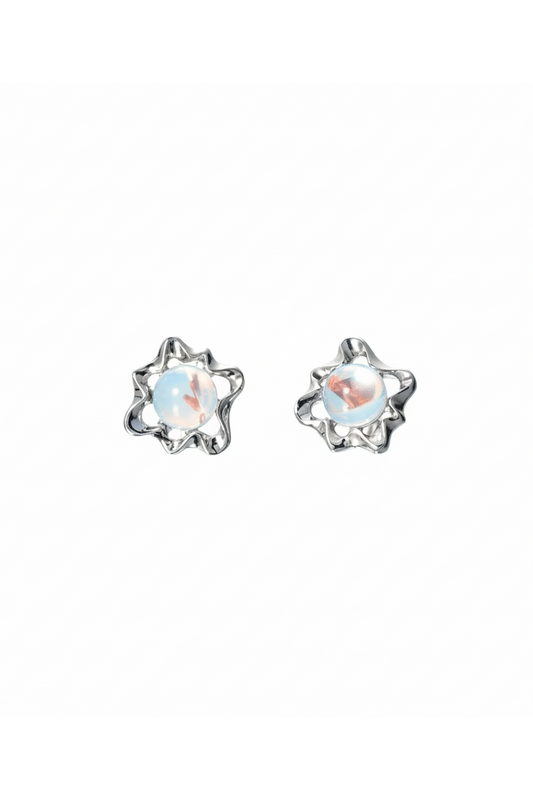 Flower Opal Silver Stud Earrings