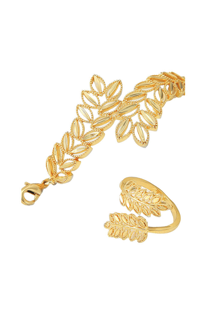 Golden Leaf Motif  Bracelet & Ring Set