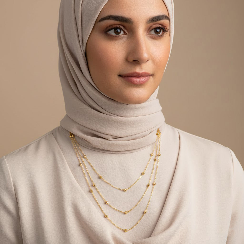 Layered Satellite Bead Chain Necklace – Gold