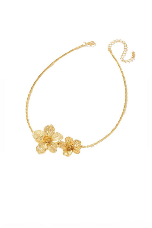 Textured Blossom Duo Pendant Necklace – Gold
