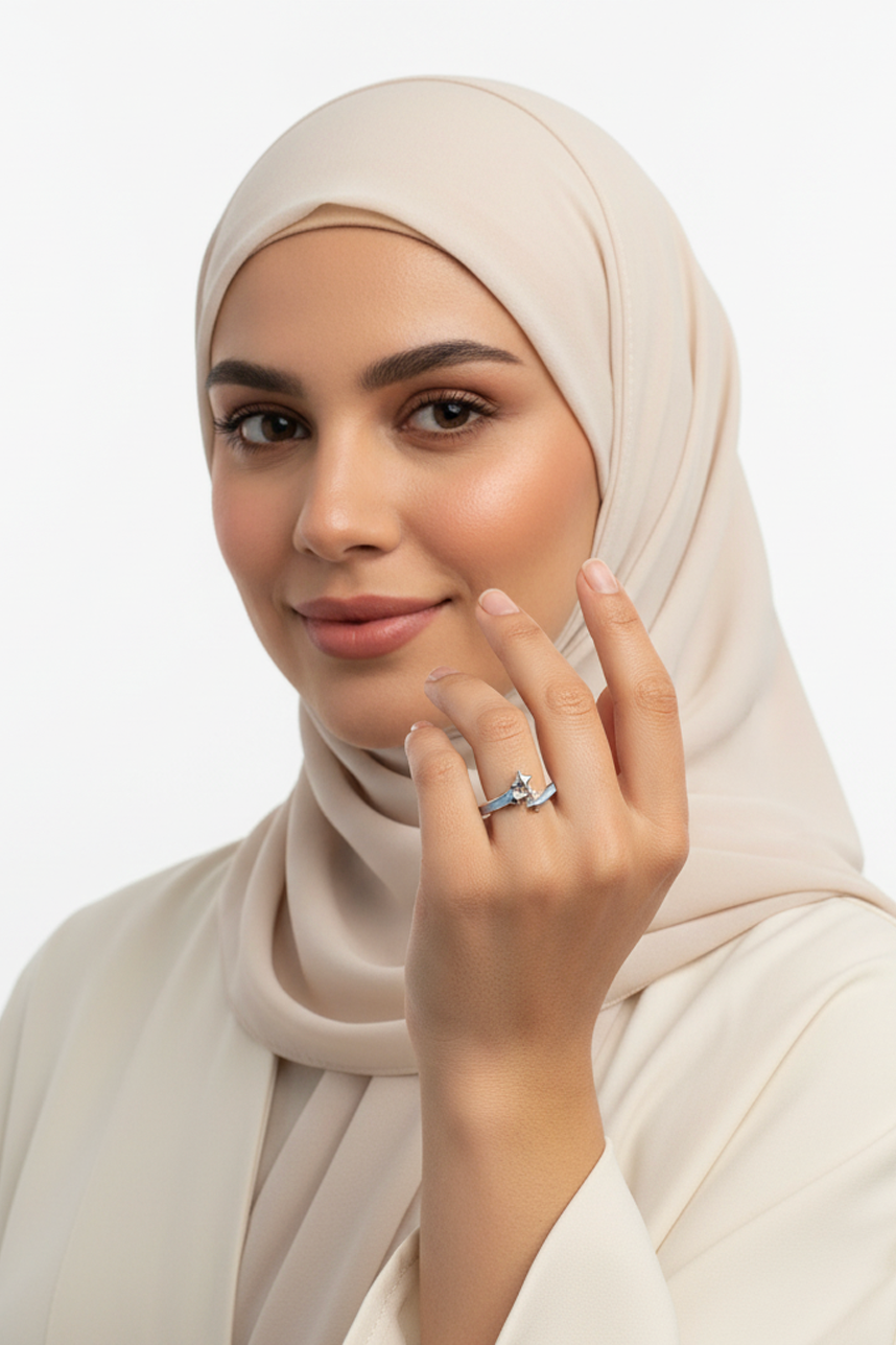 Star Silver Ring with Blue Stone