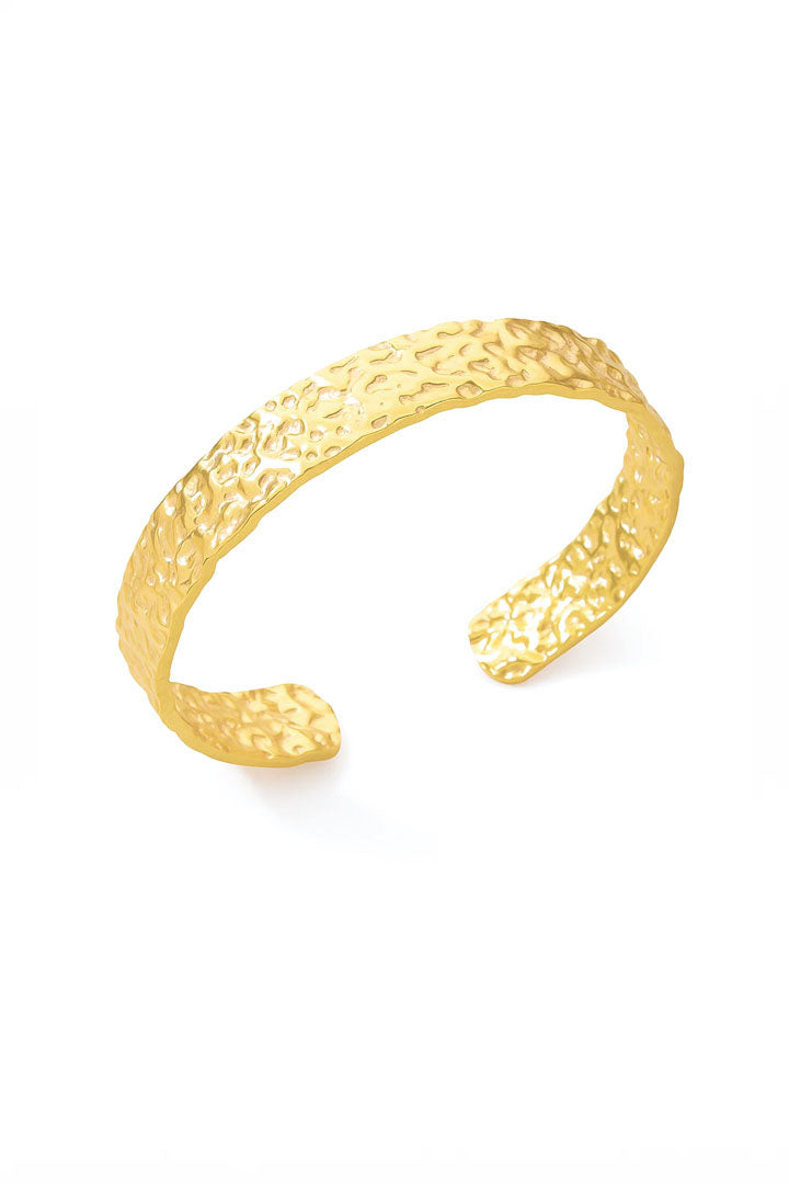 Hammered Texture Wide Open Cuff Bracelet – Gold