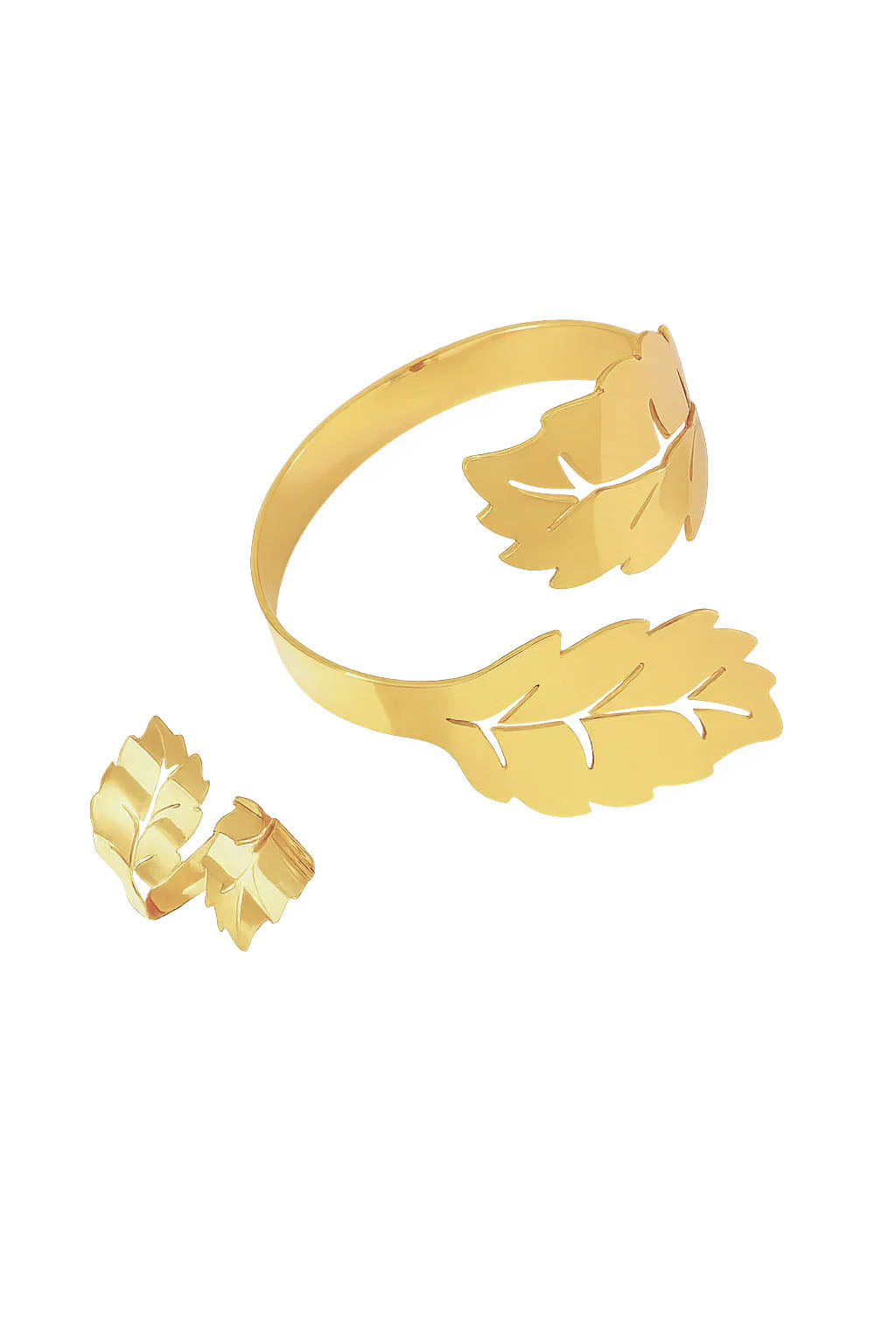 Golden Laurel Open Cuff Bracelet & Ring Set
