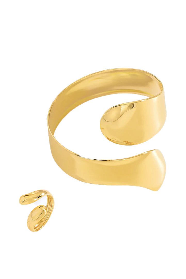 Golden Guiding Light Open Cuff Bracelet & Ring Set
