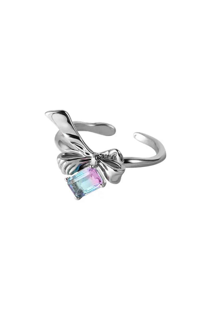 Square Crystal Silver Adjustable Ring