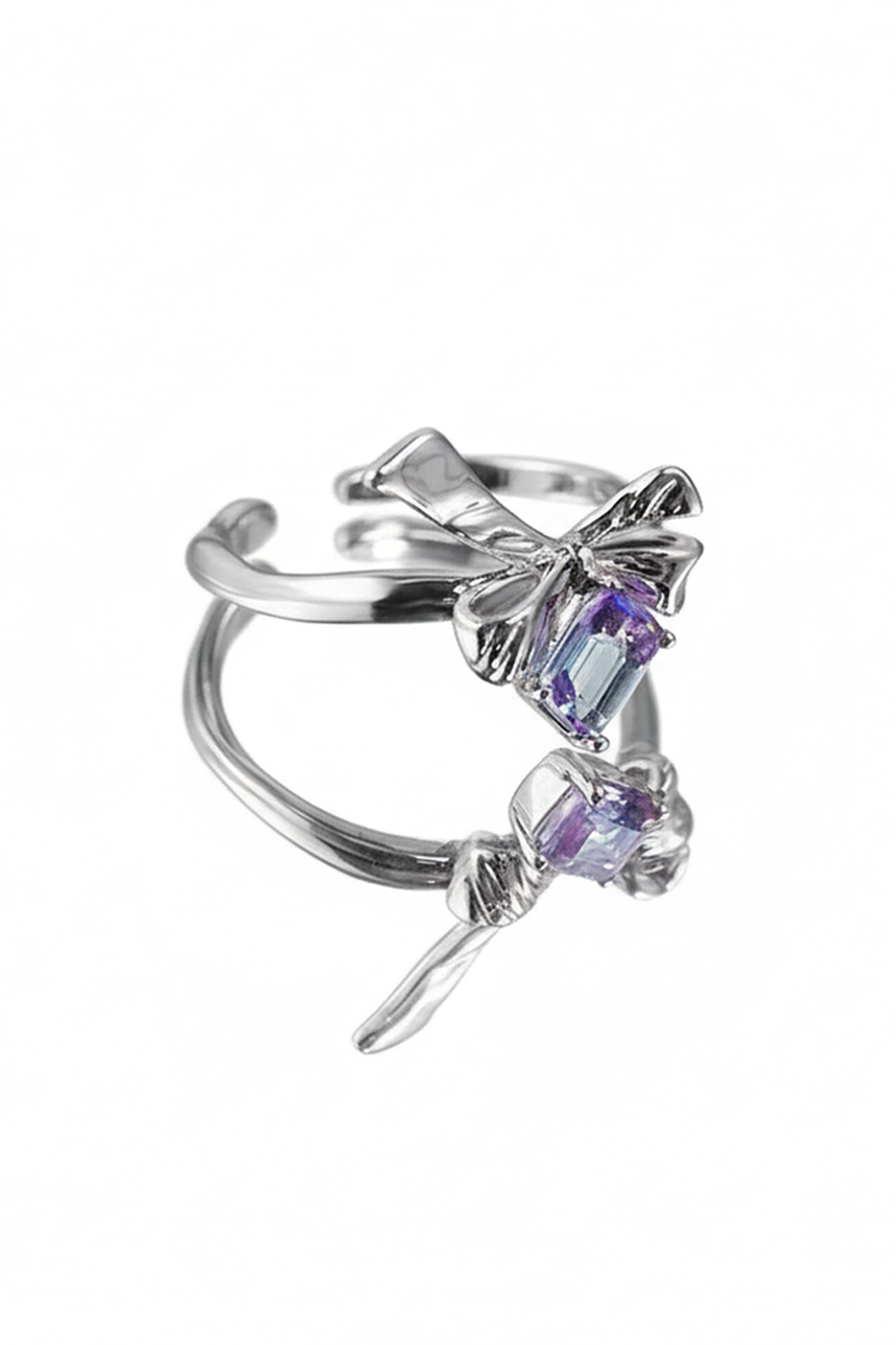 Square Crystal Silver Adjustable Ring
