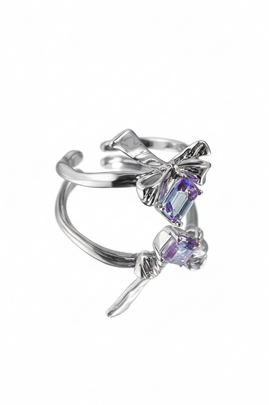 Square Crystal Silver Adjustable Ring