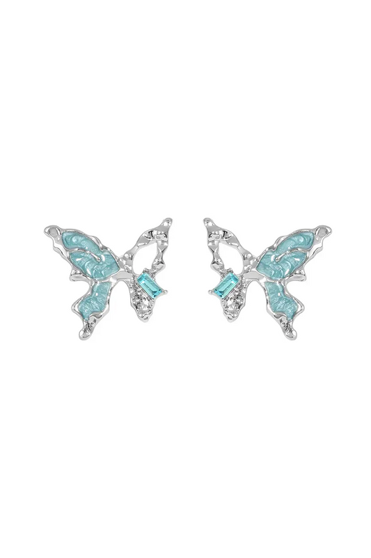 Butterfly Crystal Silver Stud Earrings